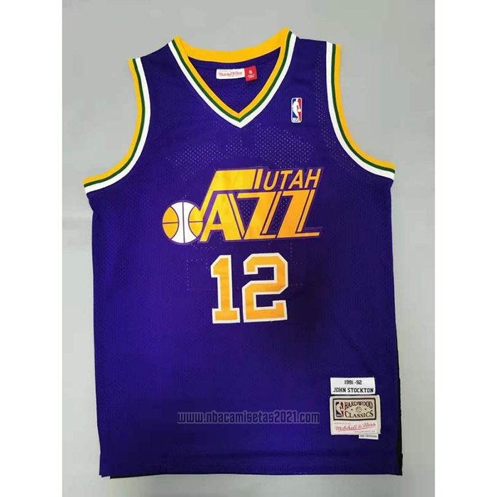 Camiseta Utah Jazz John Stockton #12 Mitchell & Ness 1991-92  Violeta